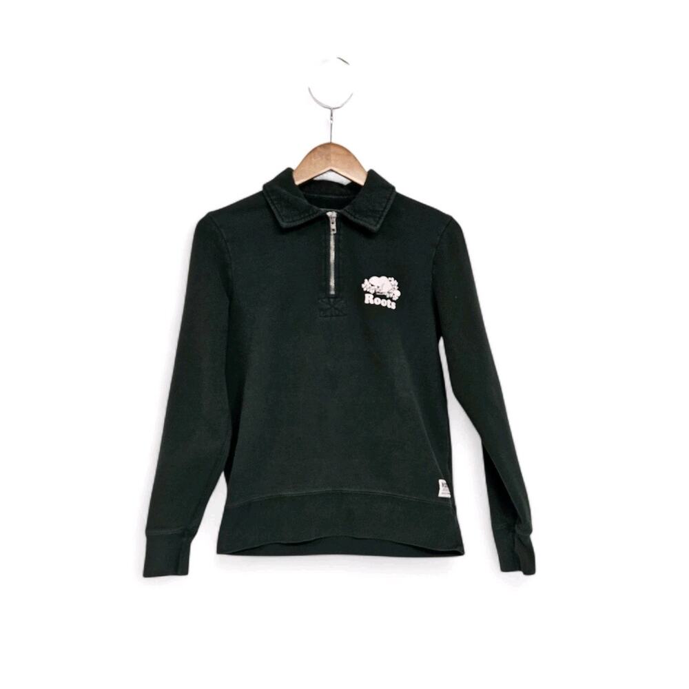 Roots Canada Forest Green 1/4 Zip Polo Collared Pullover Sweatshirt Size Medium